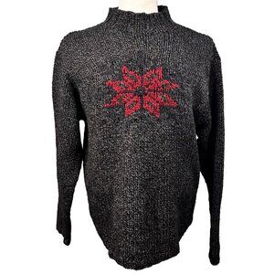 Timberland Nordic Snowflake Wool Sweater Men L Gray Handknit Mock Neck Y2K